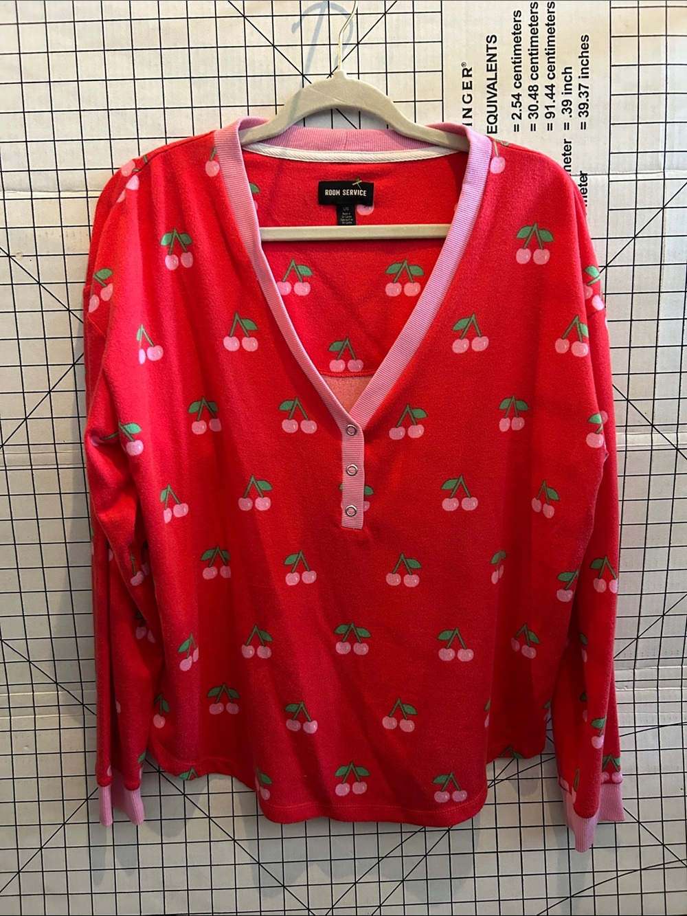 Room Service Women's Cherry Print Henley Sleep Top in Red